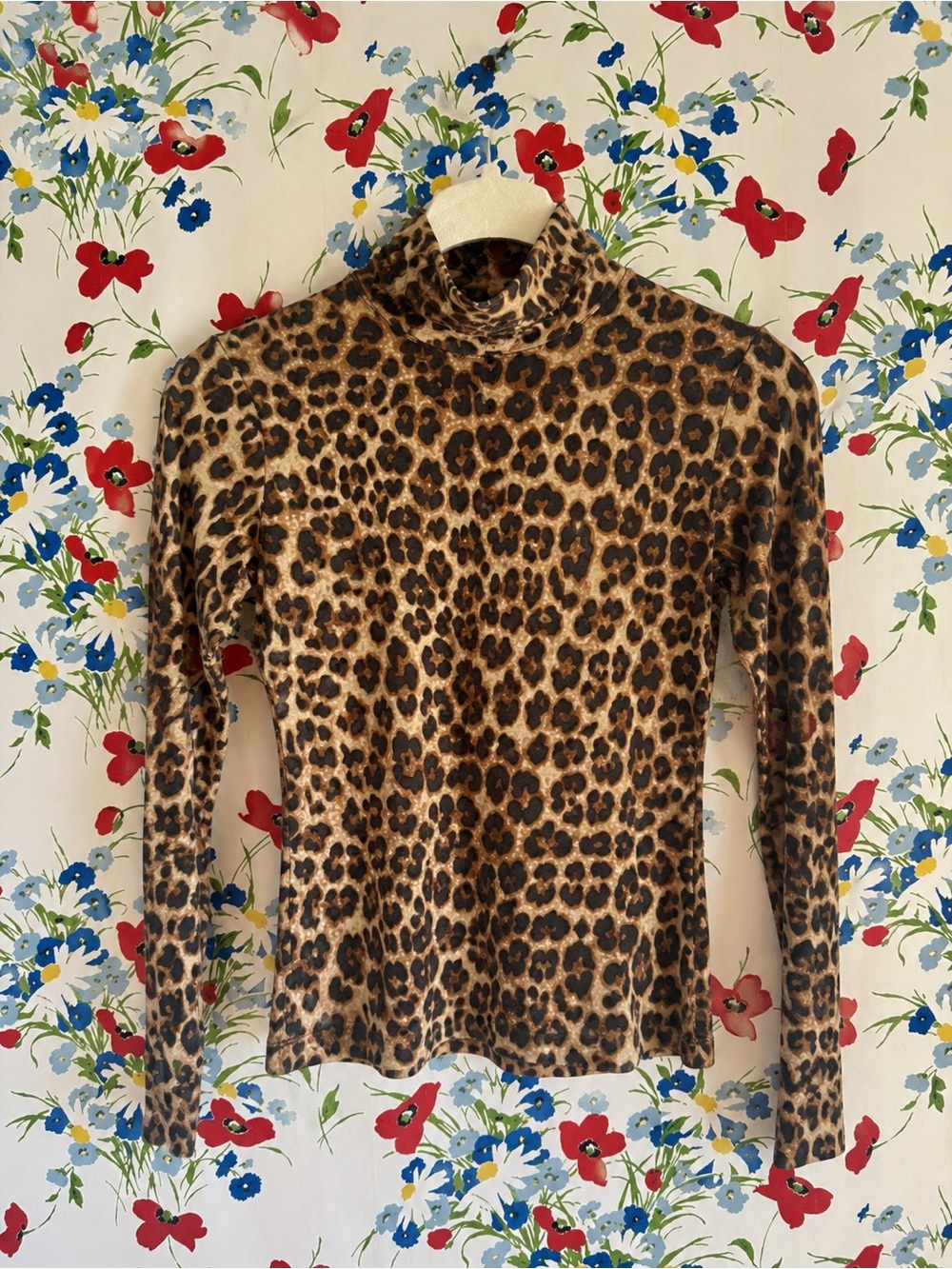 h&m leopard print turtleneck long sleeve fitted top size small y2k mob wife euc - Picture 2 of 7